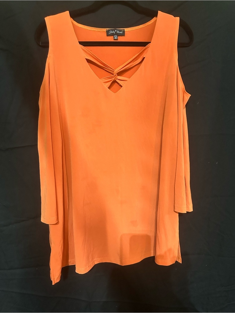 Slinky Brand Orange Cold-Shoulder V-Neck Tunic with Strappy Detail
